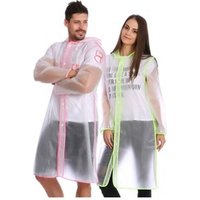 Unisex stylish EVA portable long thick clear outdoor rain coat waterproof and light weight rain jacket with carrying bag