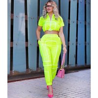 Women 2 Piece Pants Set Women Neon Jumpsuits Sports Biker Set Reflective Tube Top Two Piece Set