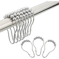 12 Set Bathroom Shower Curtain Hooks, Rust-Resistant Metal Shower Curtain Rings