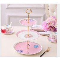 three 3 tier cake plate stand ceramic candy dessert tray porcelain service dishes plate tea party pastry serving platter