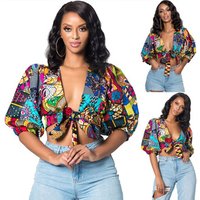 FM-3053 2019 Hot style European summer sexy digital print women crop tops for boutique clothes