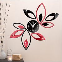 New products Acrylic 3d mirror DIY leaf quartz hot sell wall clock