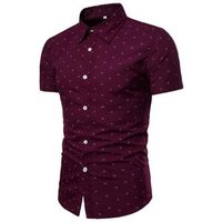 Casual Shirt Small Print Burgundy White Navy