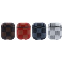 Luxury Designer Fashion Style Coffee Lattice Pattern Checked Leather PU Skin Protective Case Cover for Apple Airpod with Clip