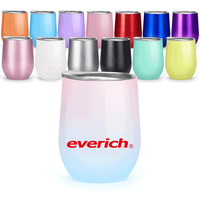 2019 new style 2 Pack 12 oz Stainless Steel Double Insulated stemless Spill Proof Wine Tumbler with Lid and Straw