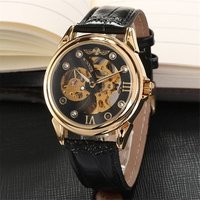 original brand winner classic men leather band women fashion skeleton montre homme luxury hand wind mechanical watch cheap price