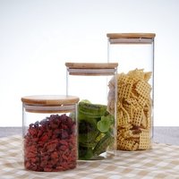 Glass Storage Jars Coffee Bean Kitchen Food Container with Natural High Grade Bamboo Lid and Silicone Seal Ring