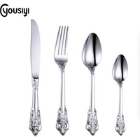 Baroque Style Royal Stainless Steel sliver Flatware Set, silverware for Wedding