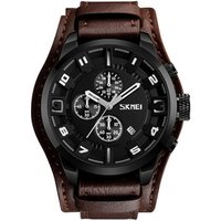 SKMEI Three Real Dials Water Proof classic leather watches men wrist