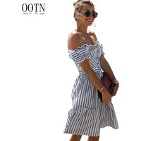 Blue Striped Off Shoulder Sundress