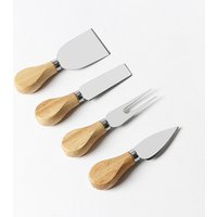 4 Piece Stainless Steel Cheese Knife Set Wood Handles