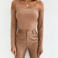 SP2229A Khaki Off Shoulder Knitted Top