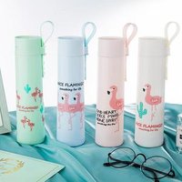 Zogift 2019 hot new products double wall glass bottles environment borosilicate glass water bottle with flamingo pattern