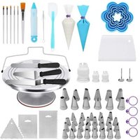 Aluminum Rotating Turntable 177 PCS Cake Decorating Tools Baking Supplies Fondant Tool Kit Piping Icing Tips Supplies Stand Set