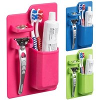 Top Sellers 2019 for Amazon Wall Mounted Bathroom Storage Organizer Silicone Toothbrush Holder with Razor Holder for Toiletry