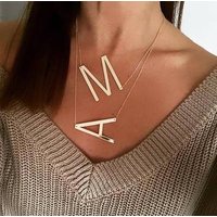 New Minimalist Silver Color 26 A-Z Letter alphabet stainless Steel Necklaces For Women Long Big Pendant Necklace