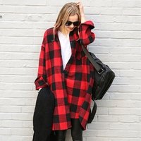 Casual Cotton Flannel Oversized Long Plaid Shirt