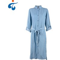 Long Sleeve Stripe Summer Maxi Denim Dress