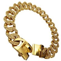 32mm Plated Stainless Steel Pet Collar Diamond Detail