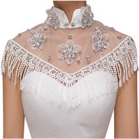 High Neck Wedding Shawl Crystal Tassels
