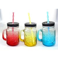 Drinking Glass Handle Lid Straw