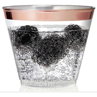 Rose Gold Rim Party Wine Glass Disposable Clear Hard Plastic Cups Tumblers (9oz)