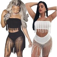 2019 New Sexy Fashion Women Tassels 2pcs Club Dresses