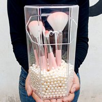 Makeup Brush Holder Transparent Acrylic Organizer with Dustproof Cover Cosmetic Brush Storage Box
