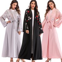 3D Floral Stitching Open Front Kimono Abaya