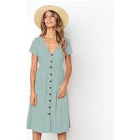 Button Down Cotton Linen Casual Dress