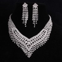 Queena Fashion Simple Crystal Diamond 2PCs Necklace Ring Bridal Jewelry Set
