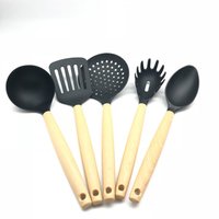 New Design Nylon Kitchen Accessories with Wood grain plastic Handle 5 Piece Modern Cooking Tools Household kitchen Utensils Set