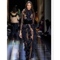 Lace Mesh Long Sleeve Bandage Evening Dress