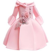 Hot sale formal flower pink princess summer lovely kids party dress