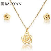 Baoyan elegant 2019 14k gold camellia flower necklace women jewelry sets wholesale