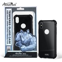 ATOUCHBO For iPhone XS MAX XR 8 7 6S PLUS Tempered Glass Back Cover Amor Anti Shock TPU Shock Absorption Bumper Protective Case