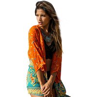Long Chiffon Floral Print Boho Beach Cover Up