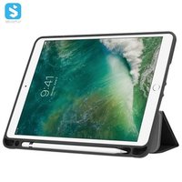 for iPad 9.7 Inch 2018 Case with Pencil Holder Lightweight Soft TPU Back Cover and Trifold Stand with auto sleep wake