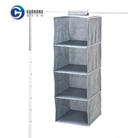 4 Pockets Hanging Organizer Polyester Jute Clothes Storage Bag Box/4 Layers Wardrobe Space Saving Closet Organizer
