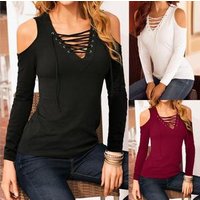 Lace Up V Neck Off Shoulder Half Sleeve Summer Top