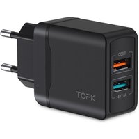 Free Shipping TOPK B244Q 28W QC3.0 Fast Charging Dual Port Portable EU USB Wall Charger