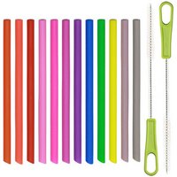 Reusable Silicone Straws Extra Short and Skinny for Toddlers & Kids BPA Free with Cleaning Brushes