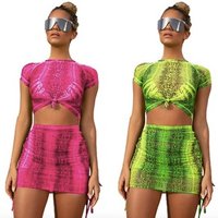 Scoop Neck Animal Snake Skin Print Crop Tank Top and Leggings Shorts Suit Set Women 2019 Sleeveless Sexy Two Piece Set