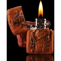 Creative Metal and Wood Kerosene Lighter with Carving Wheel