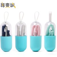 Travel reusable Food grade silicon folding Collapsible silicone straw With Case