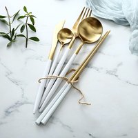 Grace Elegant Wedding Gold Plated with White Handle Hotel Party Wedding Dinner Cutlery Set