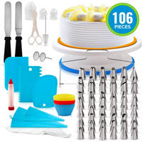 106 PCS Hot Sale Cake Decorating Tip Set Baking Supplies Rotating Cake Stand Turntable Tools Kit Plastic Cake Stand Icing Tips