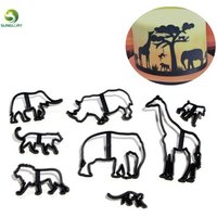 8PCS Animal Cookie Cutter Plastic Elephant Lion Giraffe Leopard Fondant Cutter Safari Silhouette Cake Mold Cake Decorating Tools