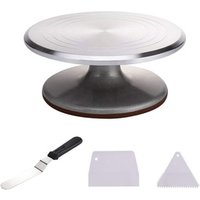 9" Cake Decorating Turntable Stand with Angled Icing Spatula and Icing Smoothers, Non-Slip Base & Smooth Rotation