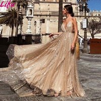 Lifu Gold Long Sequin Dress Sexy Party Wear Dress For Women